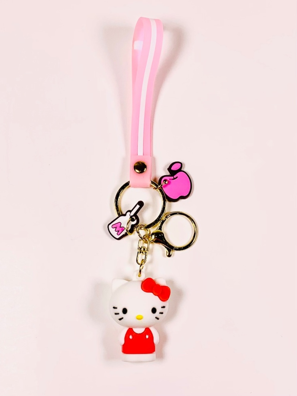Hello Kitty With Bow 3D Figurine Keychain Bag Charm Pink Gold Hardware Sanrio